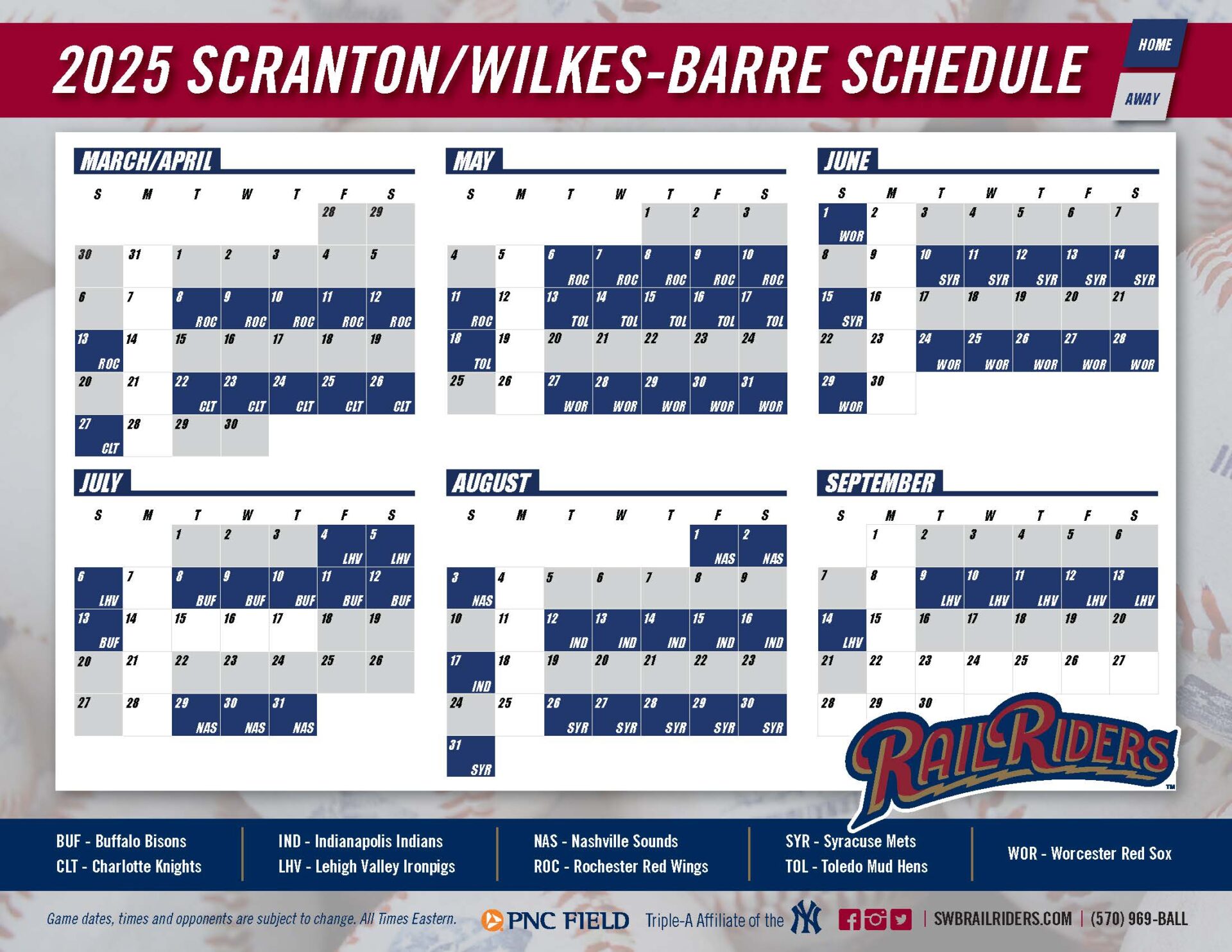 Scranton/WilkesBarre RailRiders Publish 2025 Home Schedule The